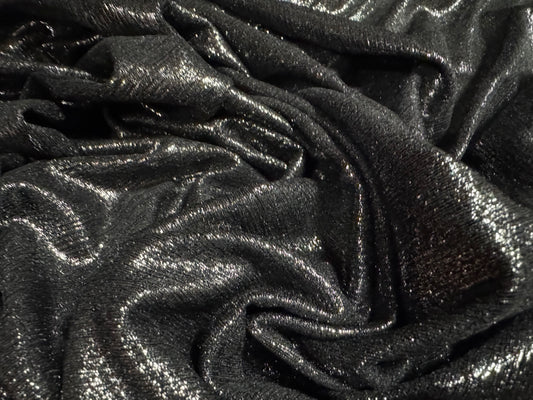 Metallic treebark jacquard stretch jersey fabric, per metre - black & silver