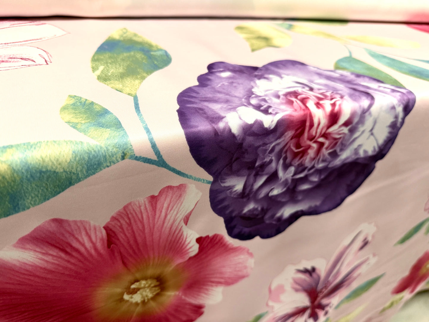 Scuba stretch spandex double jersey fabric, per metre - floral print - blush & purple