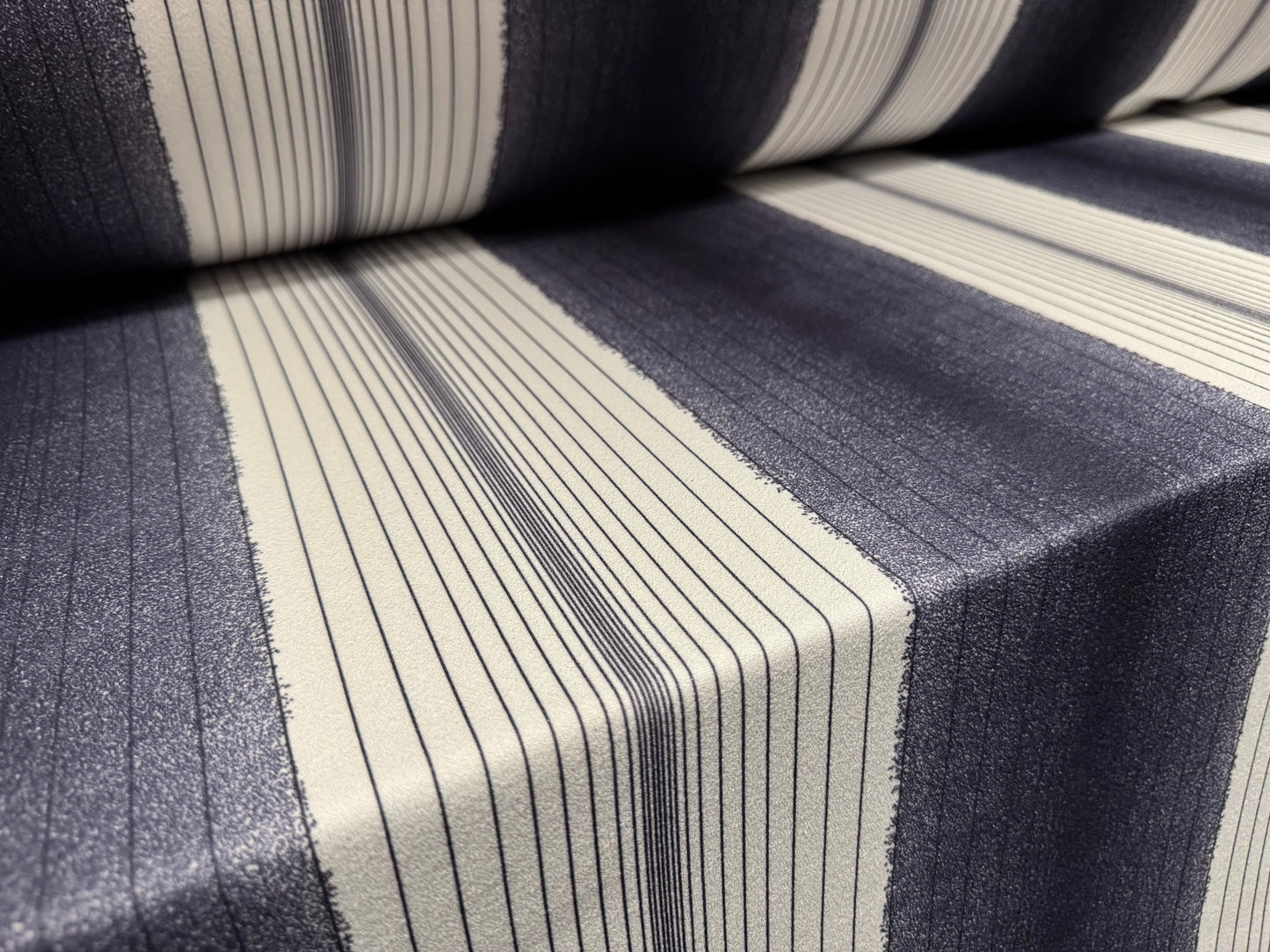 Scuba crepe stretch spandex double jersey fabric, per metre - variated pinstripe - denim
