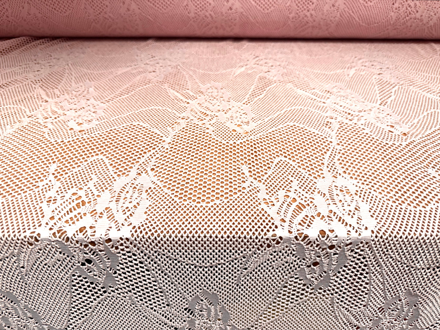 Stretch fishnet jersey fabric with floral design, per metre - pink