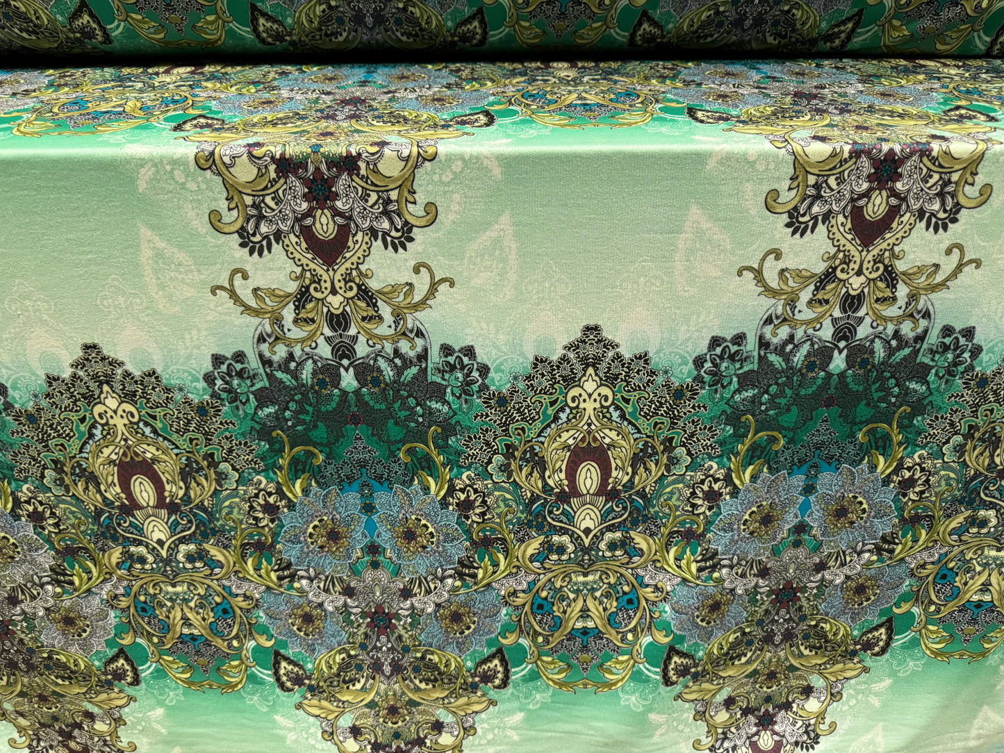 French Terry loopback sweatshirt jersey fabric, per metre - paisley print - jade & mint green