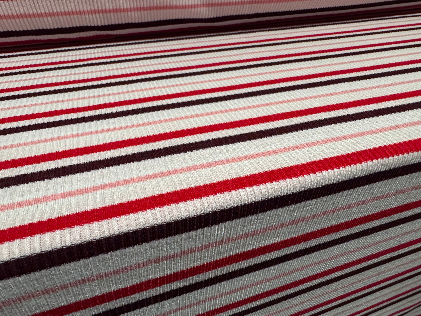 Stretch Spandex rib jersey fabric, per metre - stripe - red white & pink