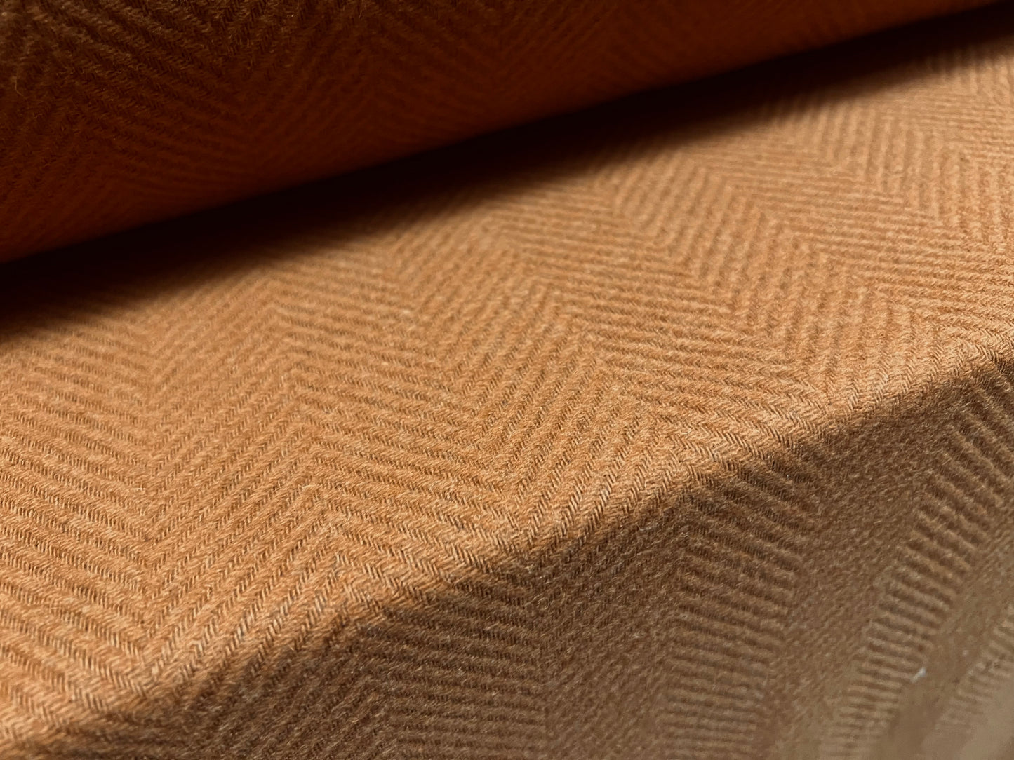 Wool blend heavyweight coat jacket fabric, per metre - herringbone jacquard - camel