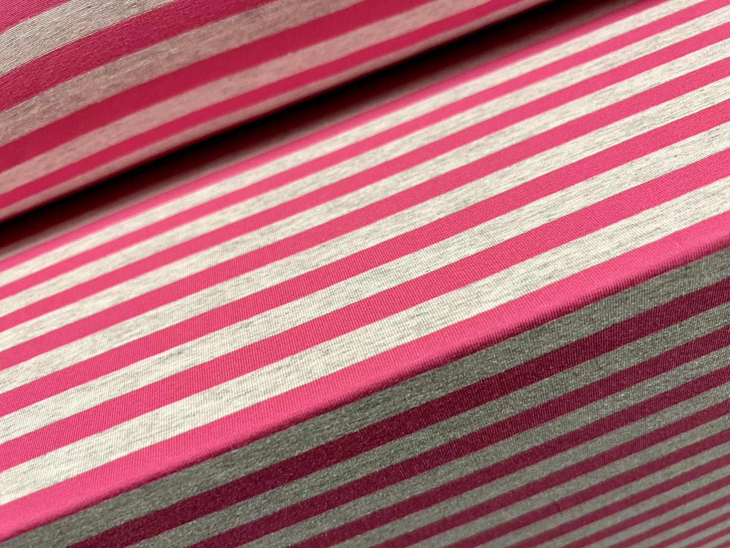 Viscose spandex stretch single jersey fabric, per metre - stripe - pink & grey marl