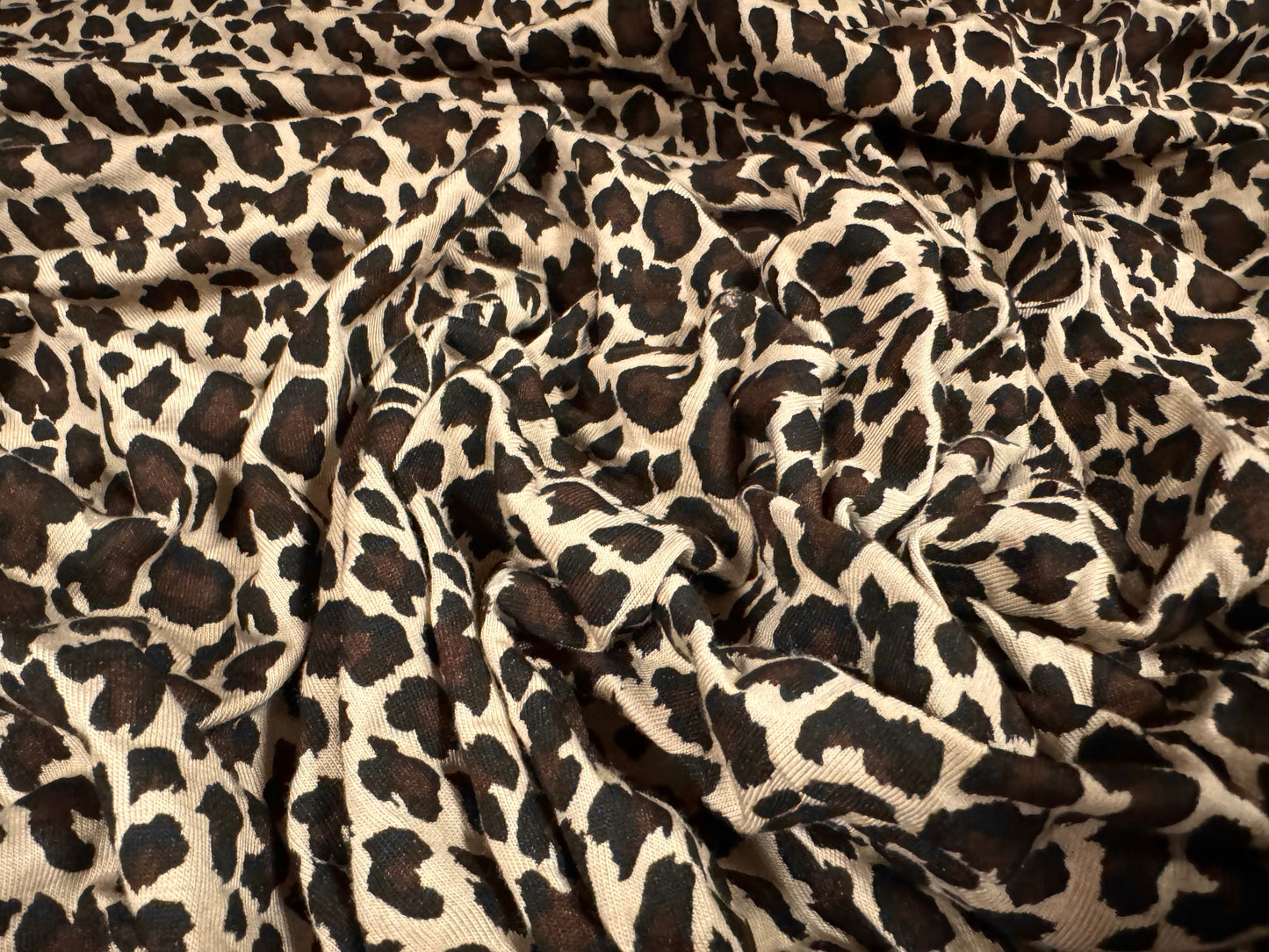 Viscose spandex stretch single jersey fabric, per metre - leopard print - brown & stone