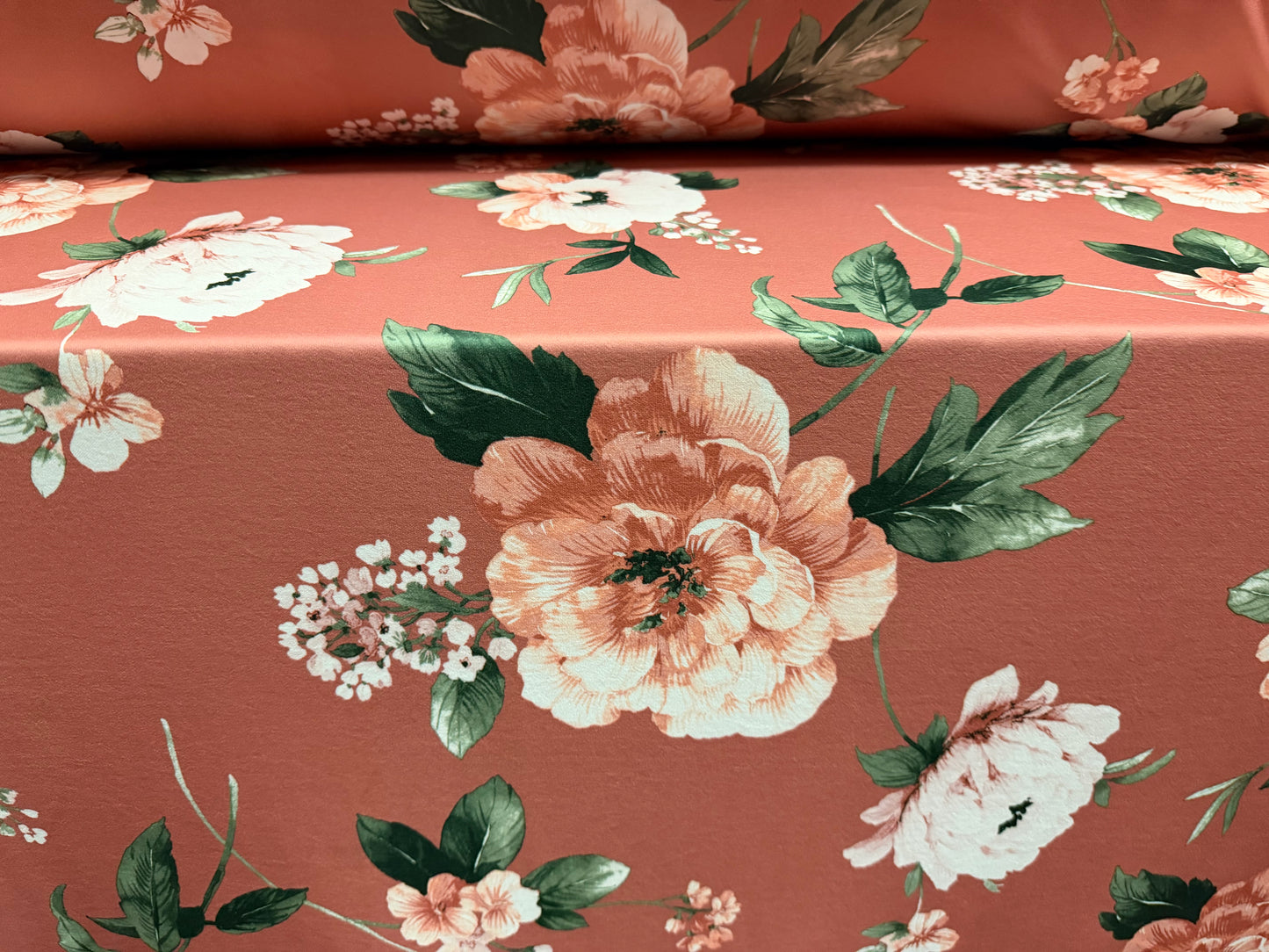 Scuba stretch spandex double jersey fabric, per metre - floral print - dusky pink