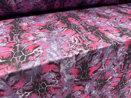 French Terry loopback sweatshirt jersey fabric, per metre - snakeskin print - violet & pink