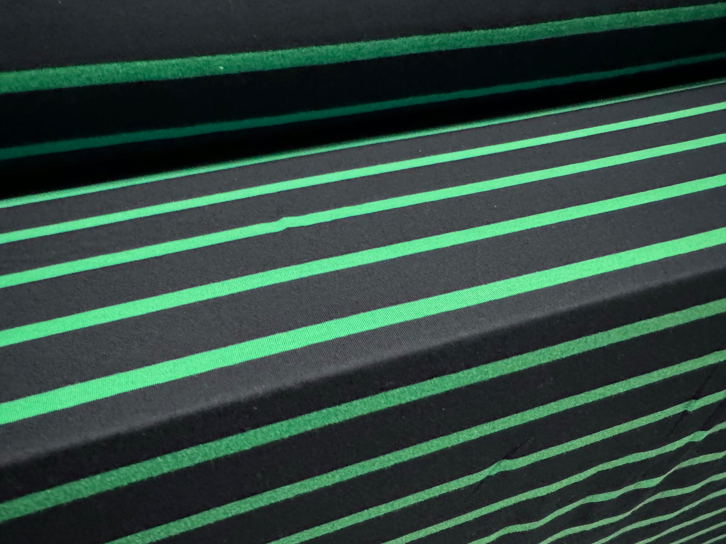 Viscose spandex stretch single jersey fabric, per metre - Bengal stripe - navy blue & emerald green