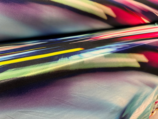Stretch spandex crepe single jersey dress fabric, per metre - prism print - multicolour