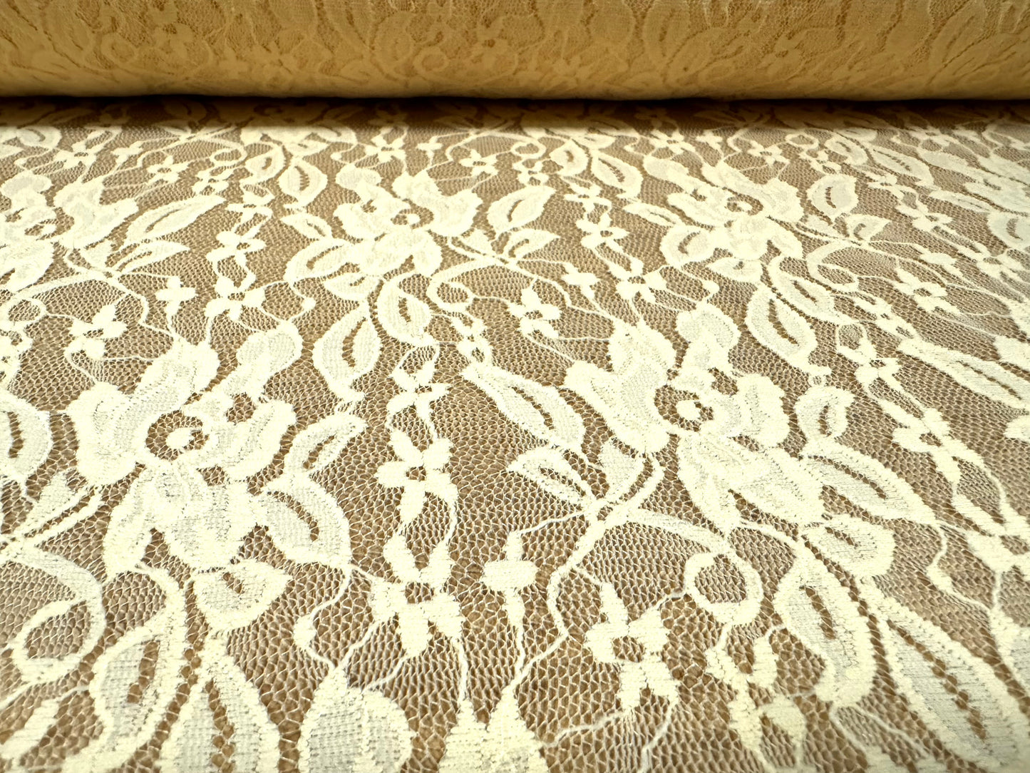 Stretch spandex lace fabric, per metre - floral - lemon