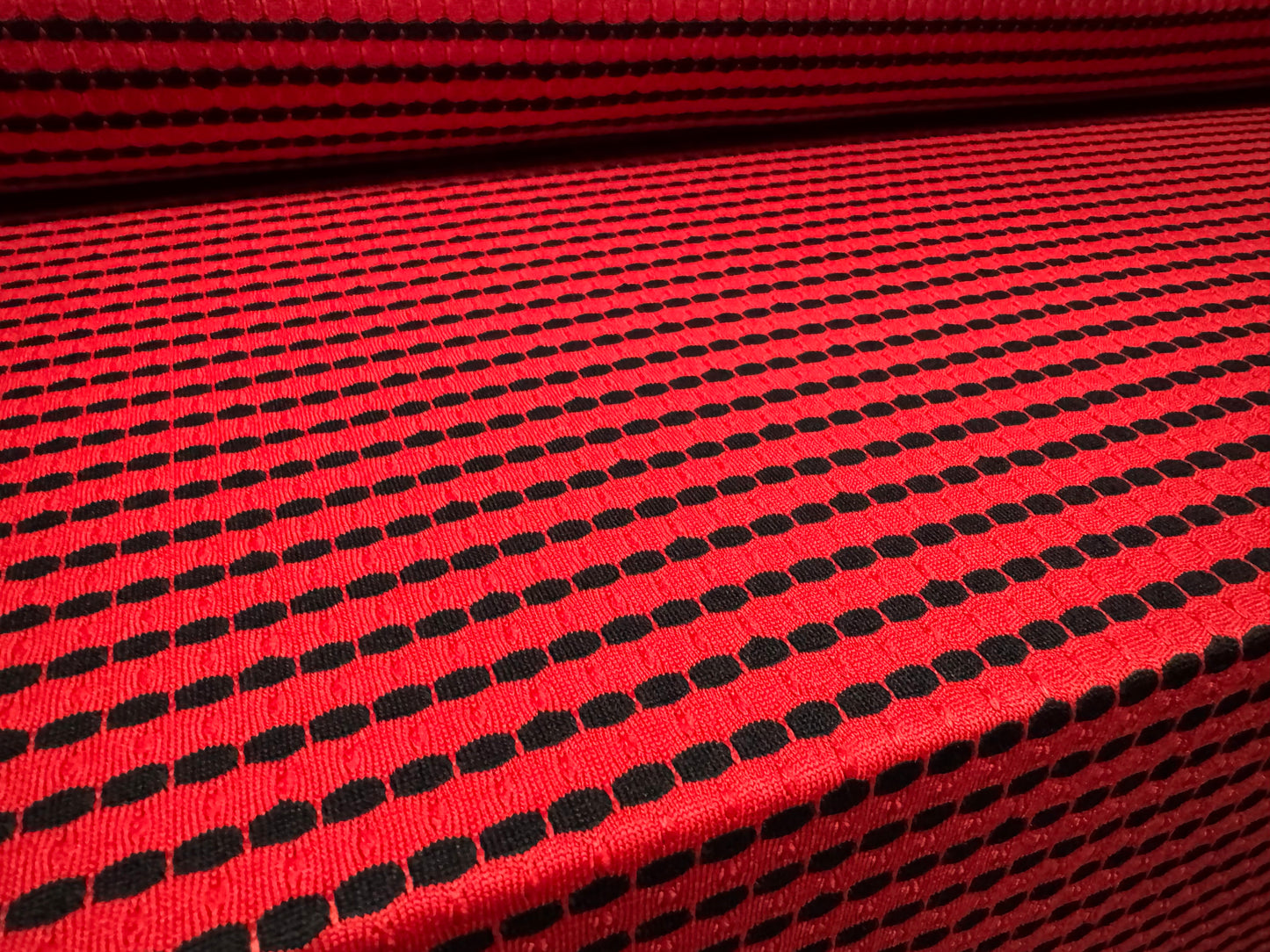Jersey knit stretch spandex fabric, per metre - hexagon stripe jacquard - red & black