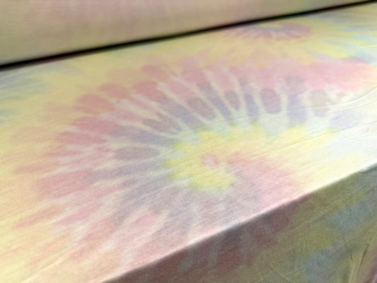 Soft handle single jersey fashion fabric, per metre - tie dye print - pastel rainbow