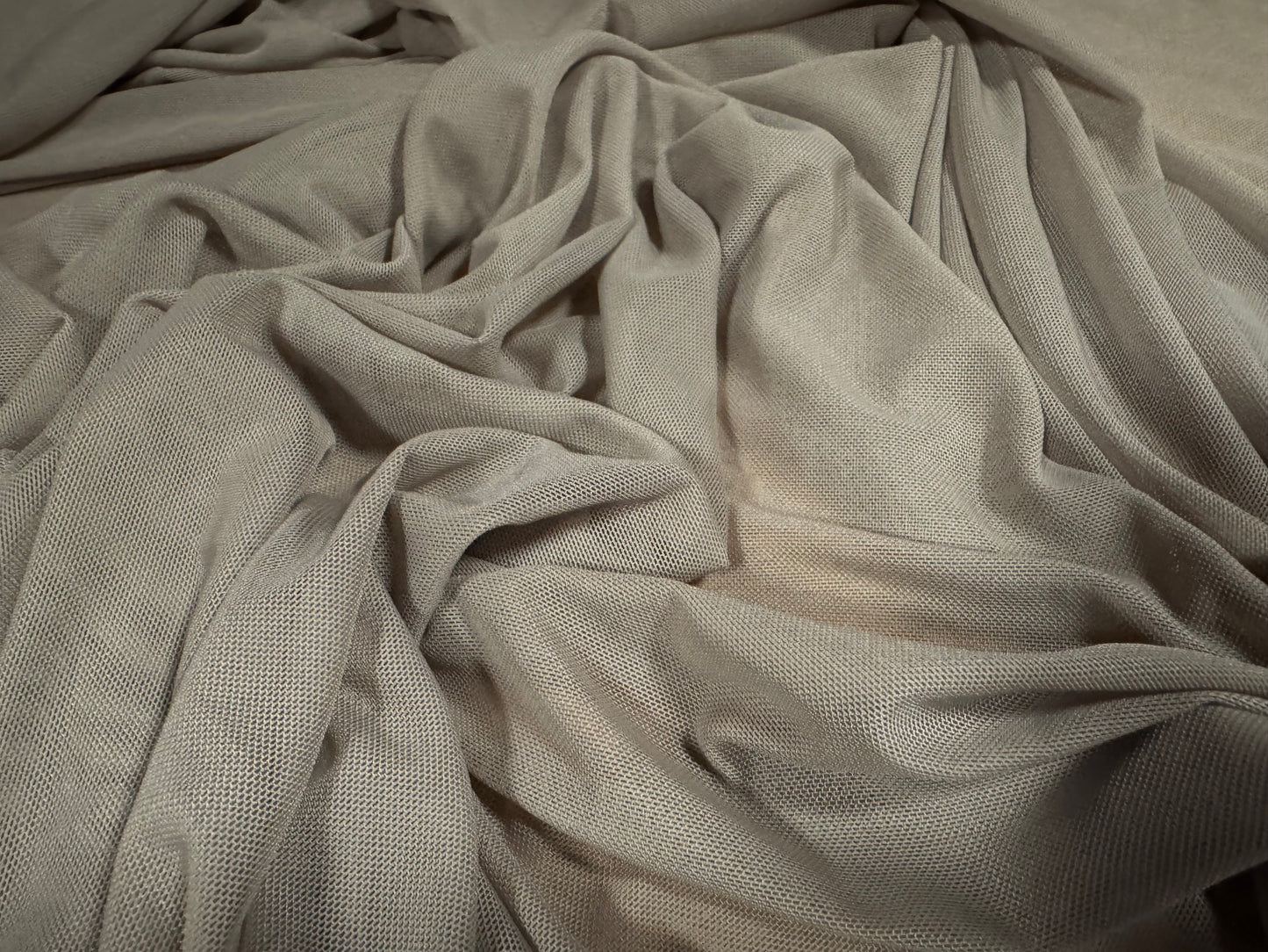 Power mesh net stretch spandex fabric, per metre - plain - mushroom