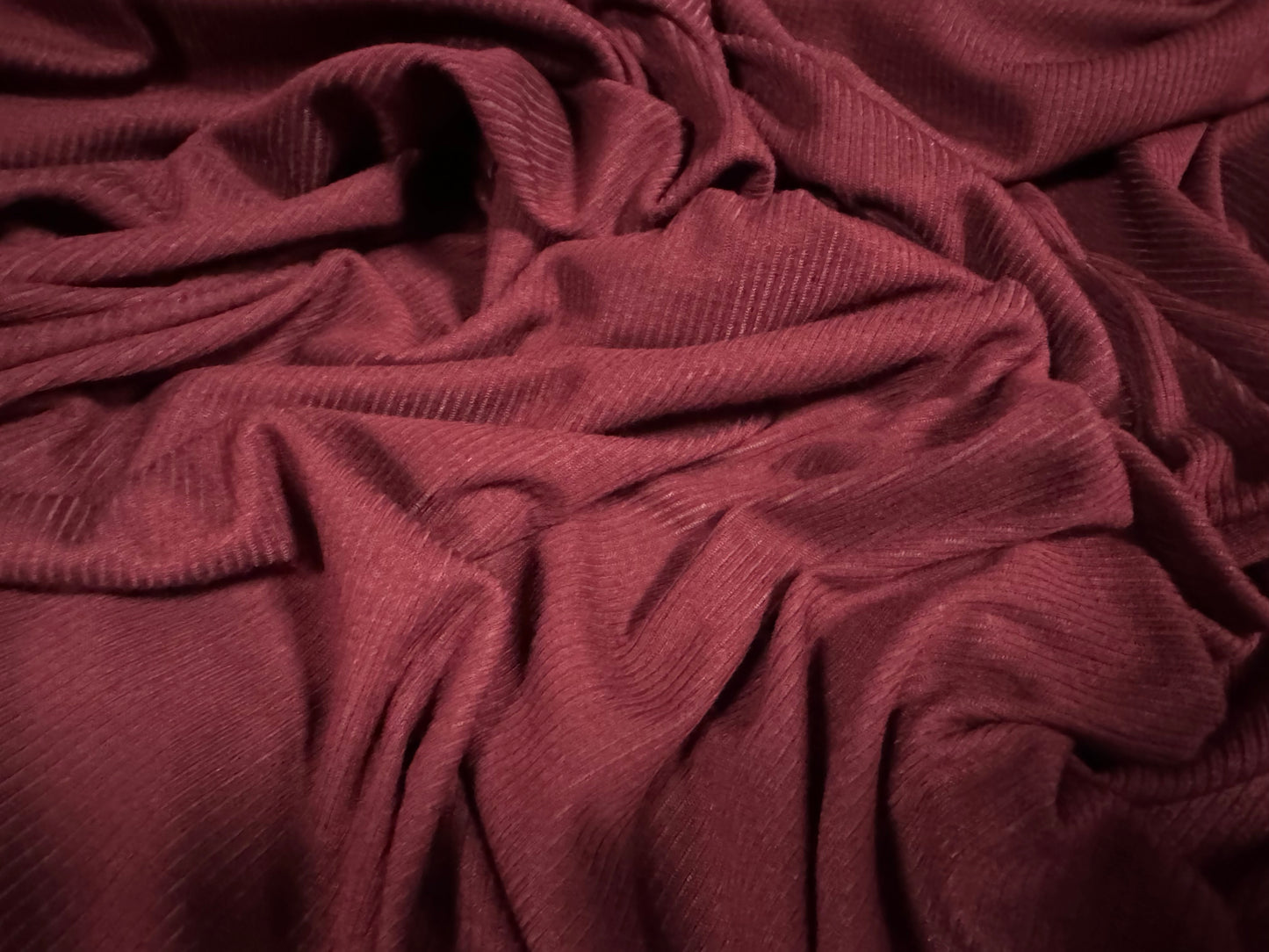 Fine ribbed spandex stretch jersey fabric, per metre - plain - burgundy