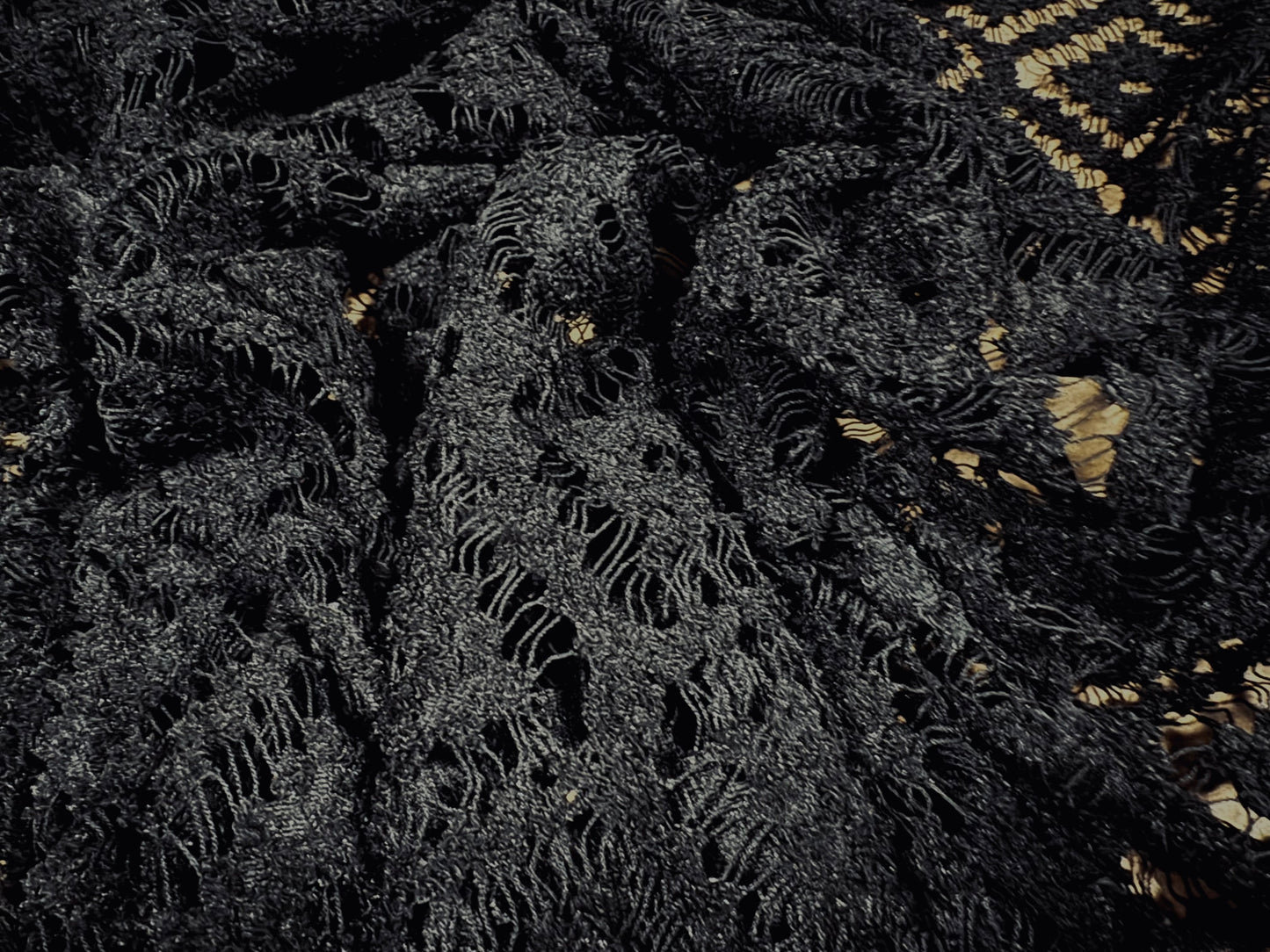 Flocked lace dress fabric, per metre - geometric diamond design - black