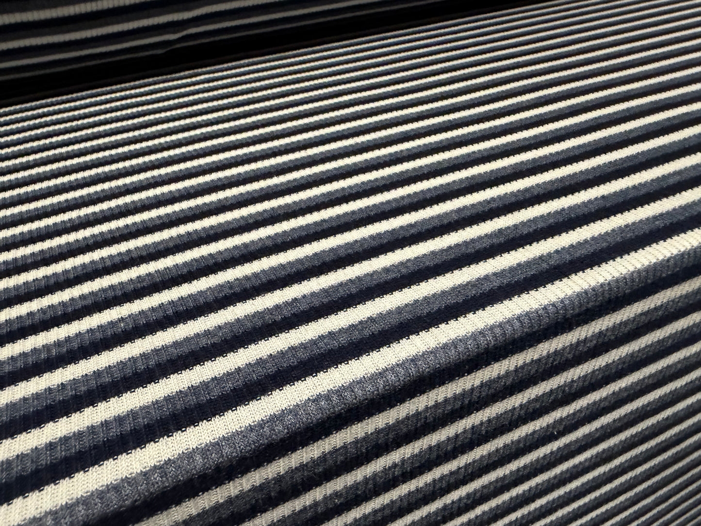 Ribbed jersey knit fabric, per metre - stripe - grey navy & white