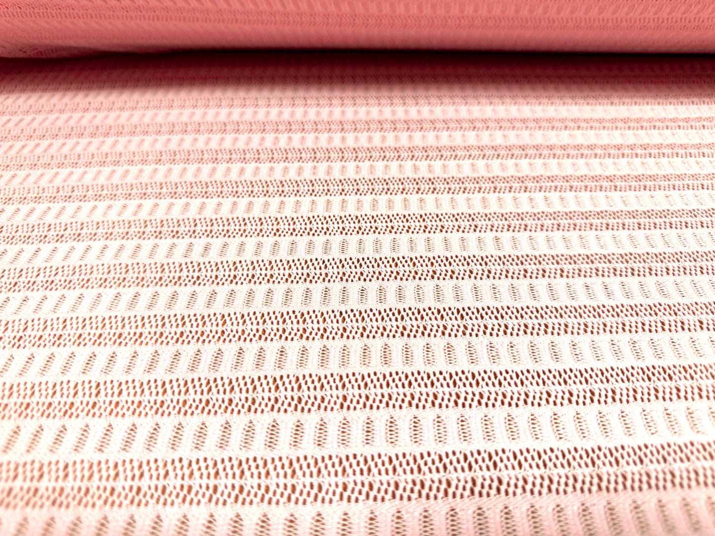 Stretch crochet knit jersey fabric, per metre - fancy stripe - light pink