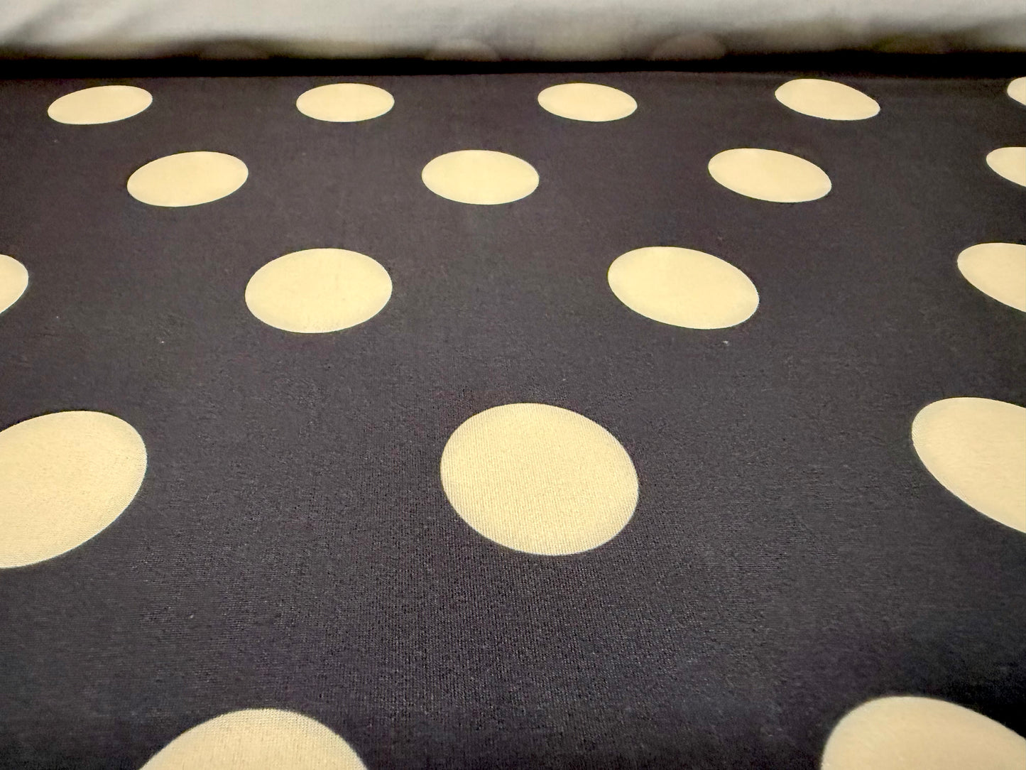 Soft touch stretch spandex jersey fabric, per metre - polka dot print - dark navy & cream