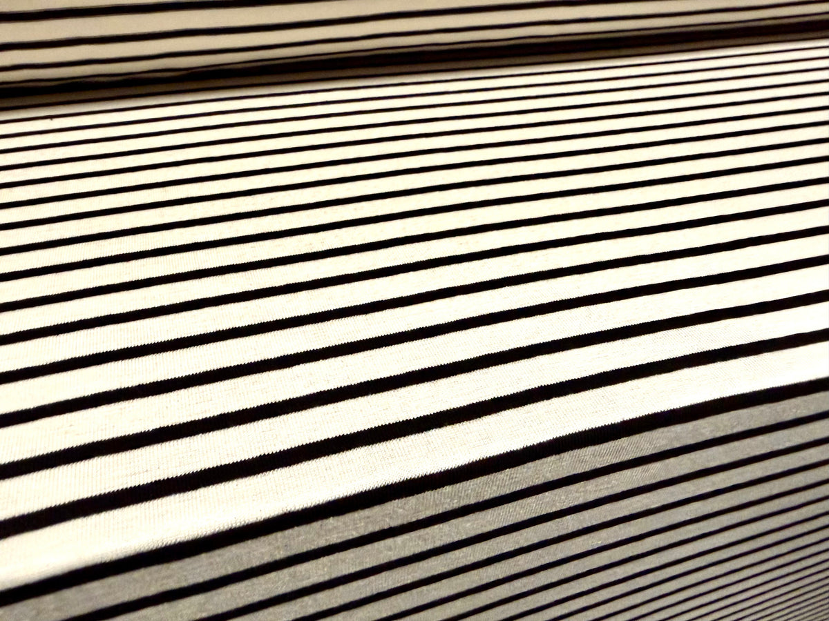 Viscose spandex stretch single jersey fabric, per metre - stripe - cream & black