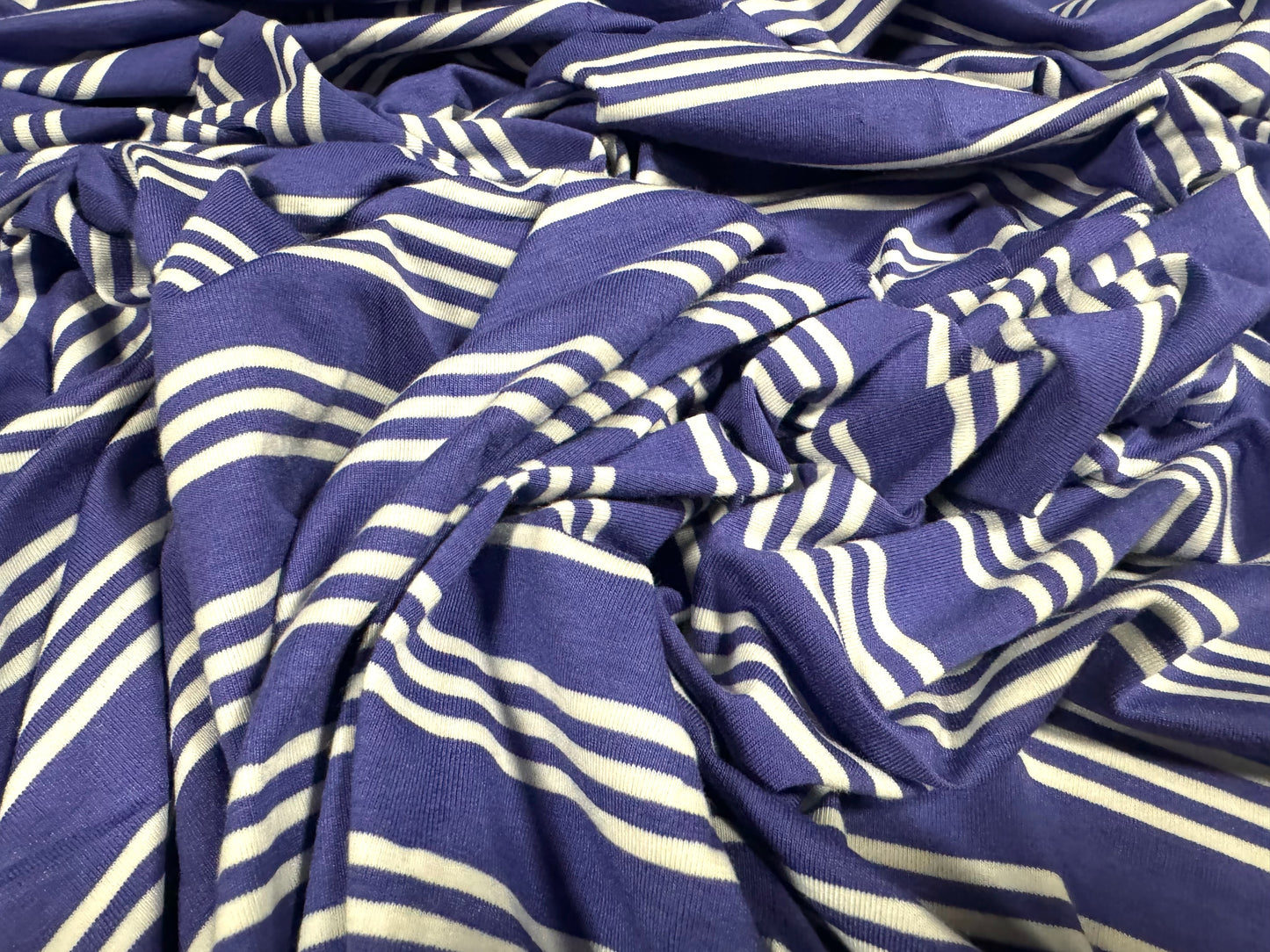 Viscose spandex stretch single jersey fabric, per metre - track stripe - violet & white