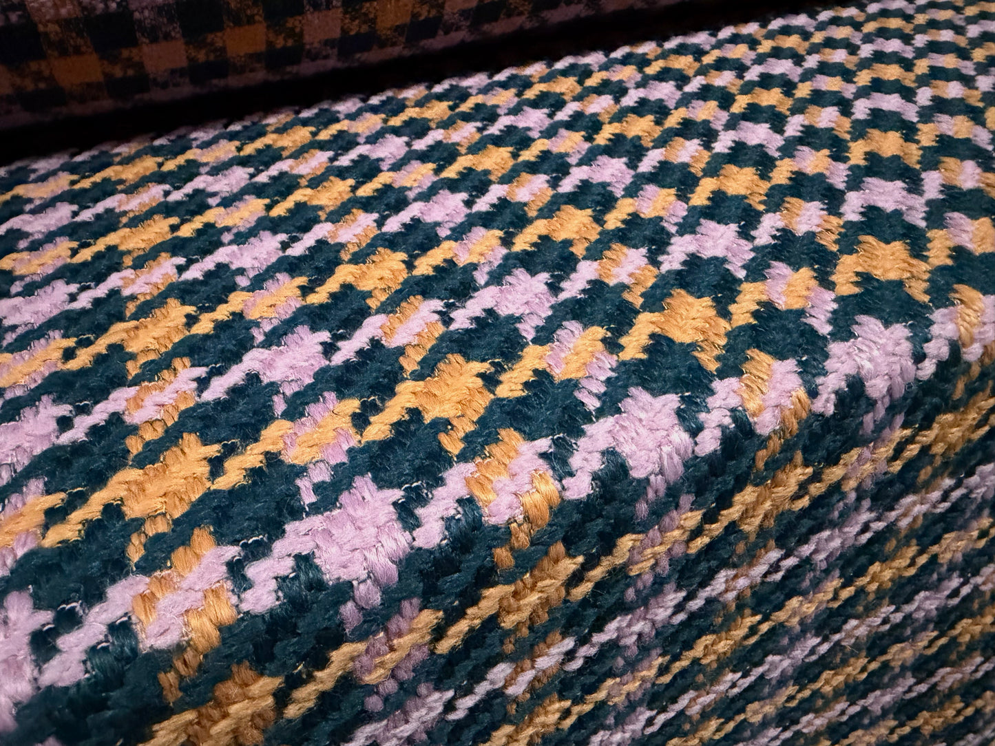 Heavyweight wool bouclé fabric, per metre - houndstooth - pink mustard & black