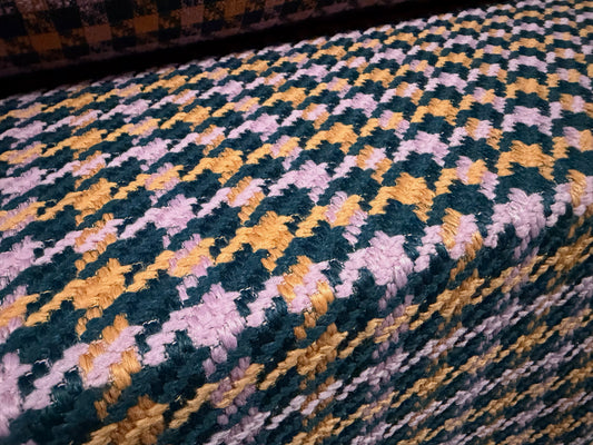 Heavyweight wool bouclé fabric, per metre - houndstooth - pink mustard & black