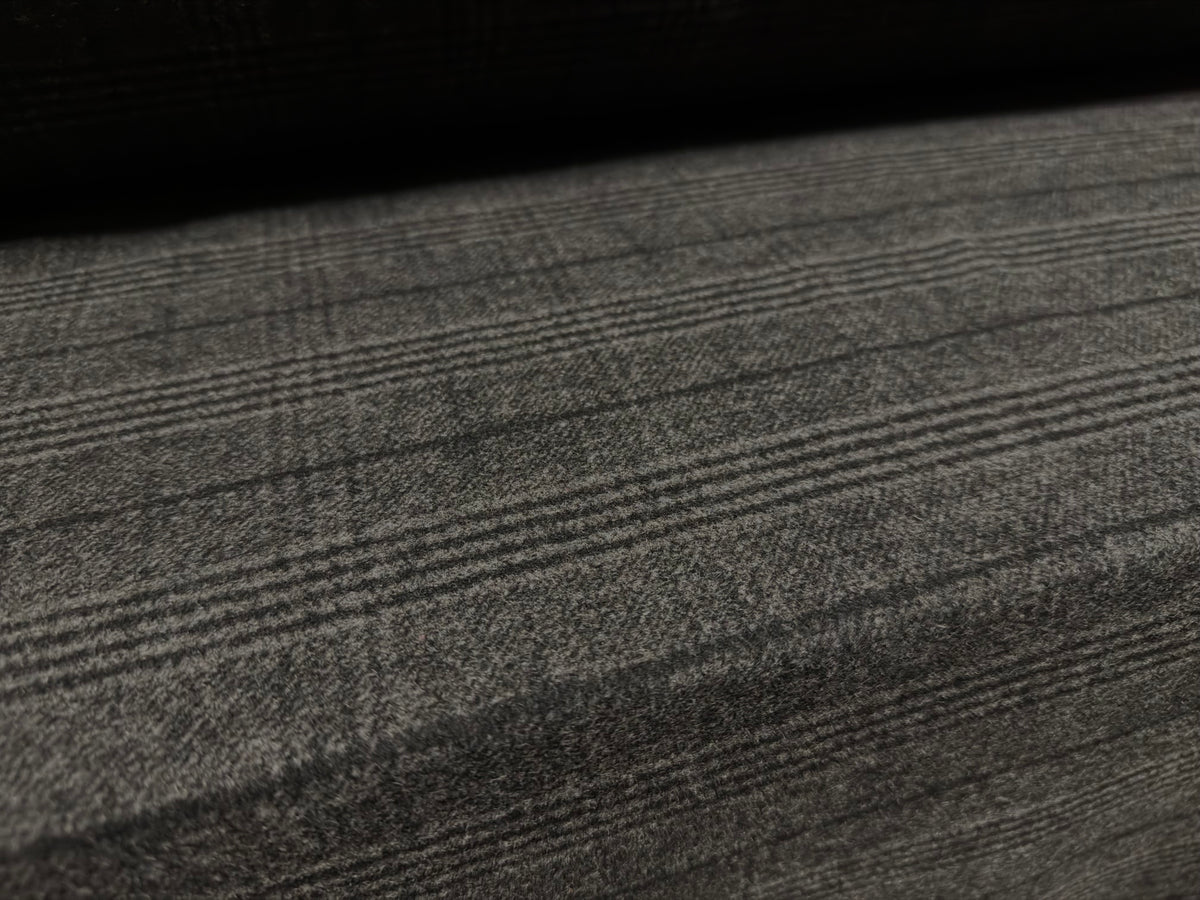 Wool flannel fabric, per metre - Prince Of Wales check - charcoal grey