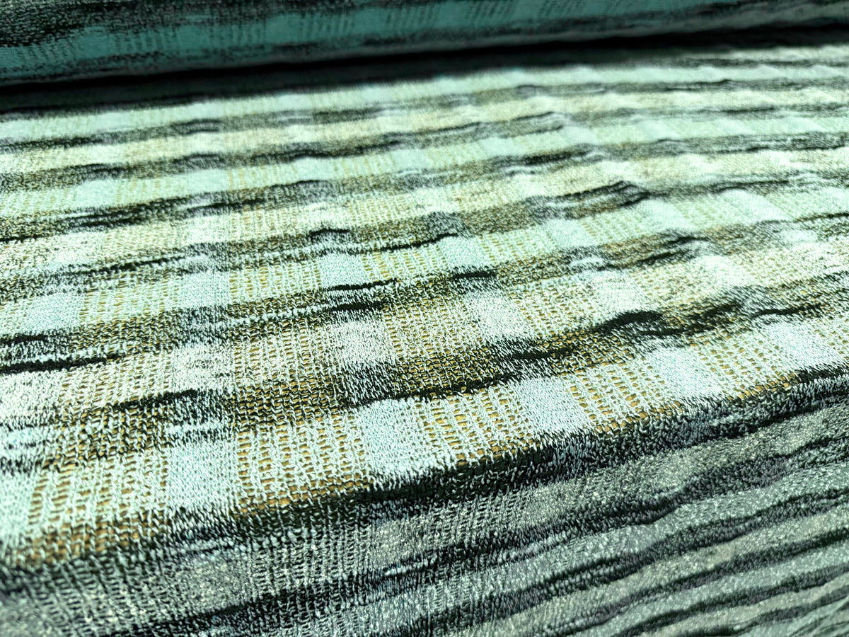 Melange knitwear crepe jersey fabric, per metre - check - Aqua