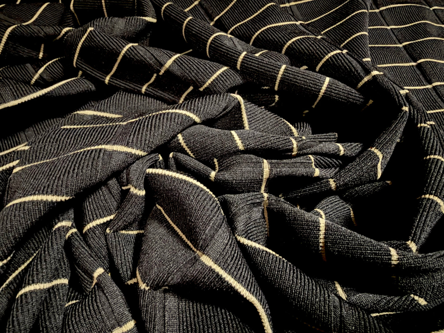 Bandage rib stretch spandex bodycon jersey fabric, per metre - pinstripe - black & tan