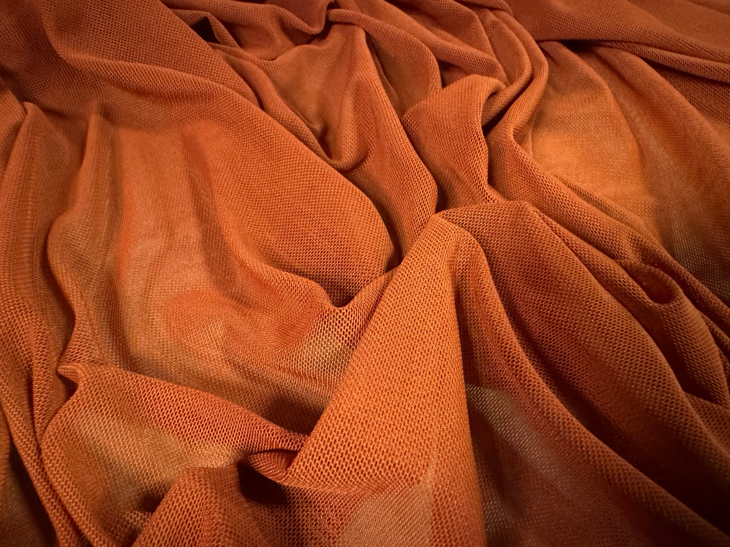 Power mesh net stretch spandex fabric, per metre - plain - terracotta
