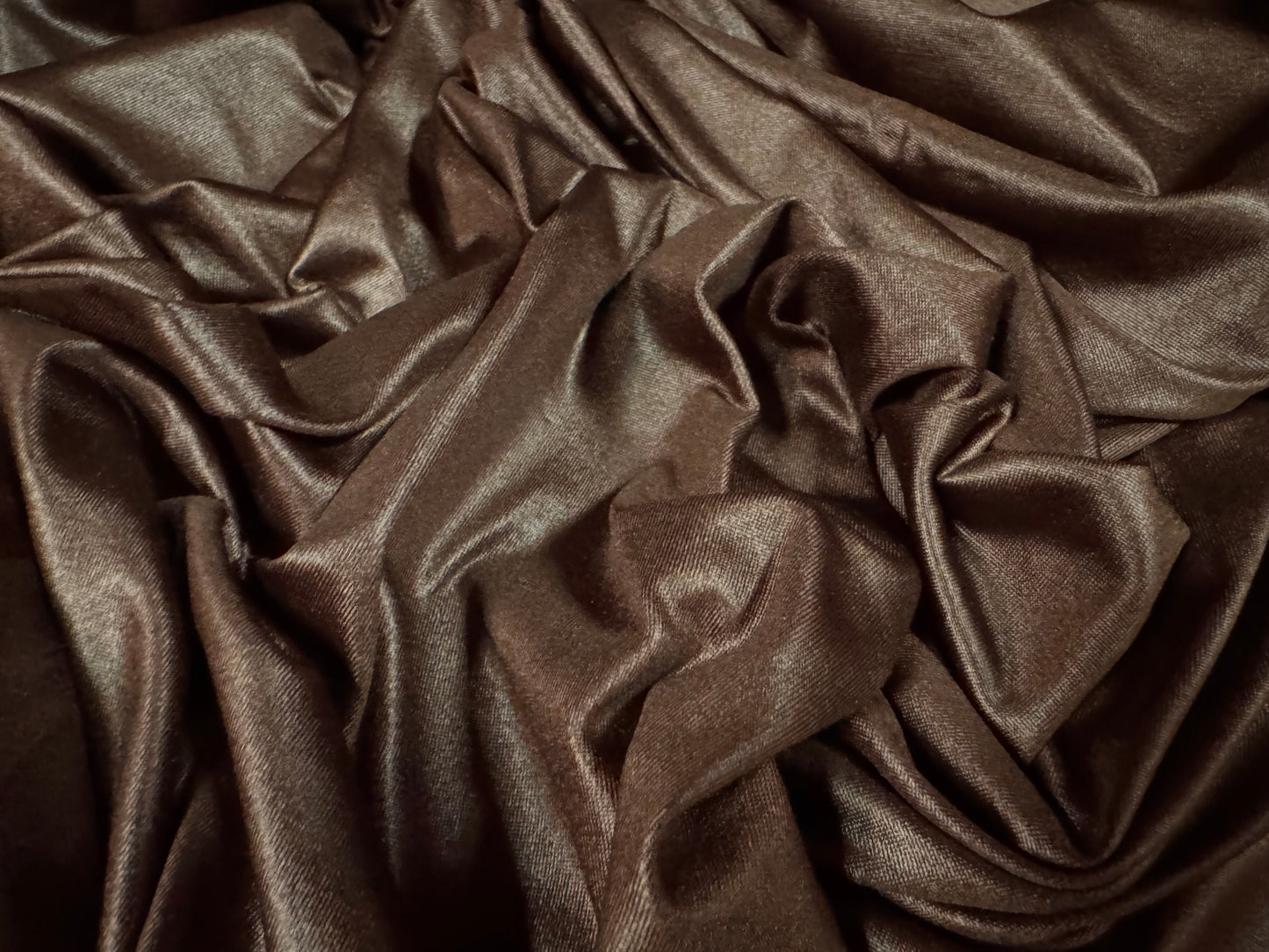 P.U. coated stretch spandex ciré wet look jersey fabric, per metre - plain - dark brown