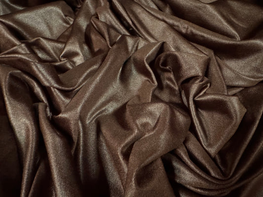P.U. coated stretch spandex ciré wet look jersey fabric, per metre - plain - dark brown