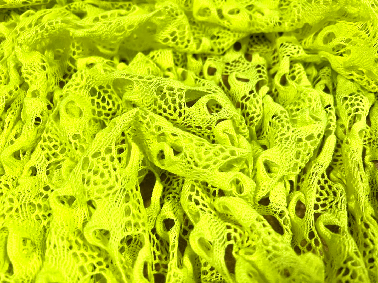 Crochet knit lace jersey dress fabric, per metre - fluorescent yellow