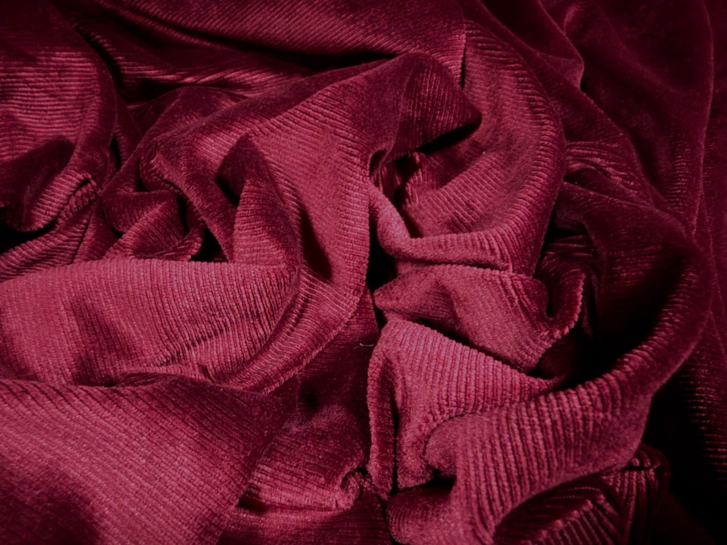 Finely ribbed stretch velour fabric, per metre - plain - burgundy