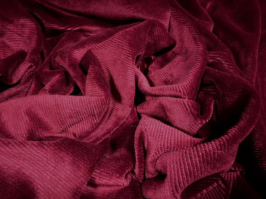 Finely ribbed stretch velour fabric, per metre - plain - burgundy
