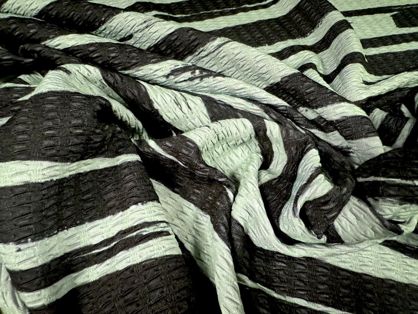 Stretch spandex jacquard jersey dress fabric, per metre - brushstroke print - Duck Egg