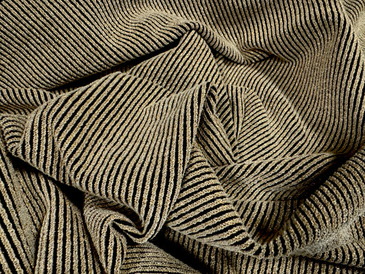 Metallic stretch spandex rib bodycon jersey fabric, per metre - pinstripe - black with gold lurex