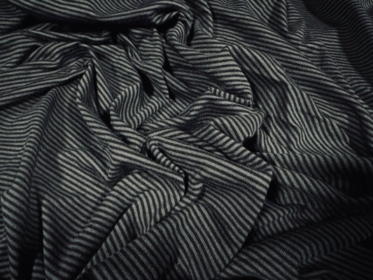 Viscose spandex stretch single jersey fabric, per metre - pinstripe - charcoal & grey