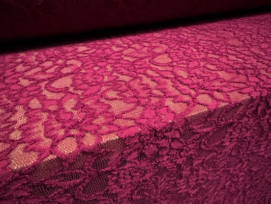 Stretch lace dress fabric, per metre - scalloped selvedge - flower design - Ruby