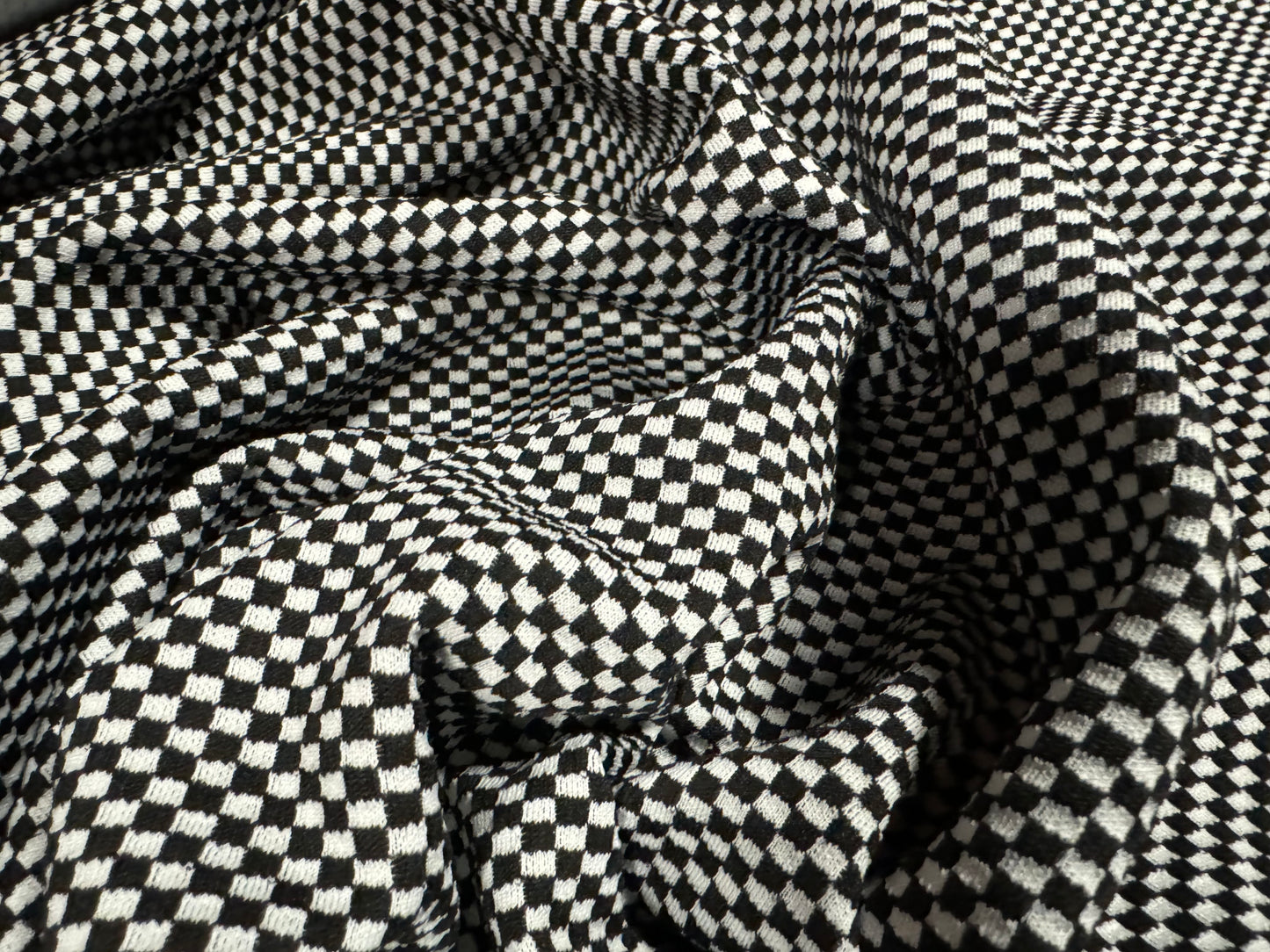 Double jersey knit stretch spandex fabric, per metre - chef check jacquard - black & white