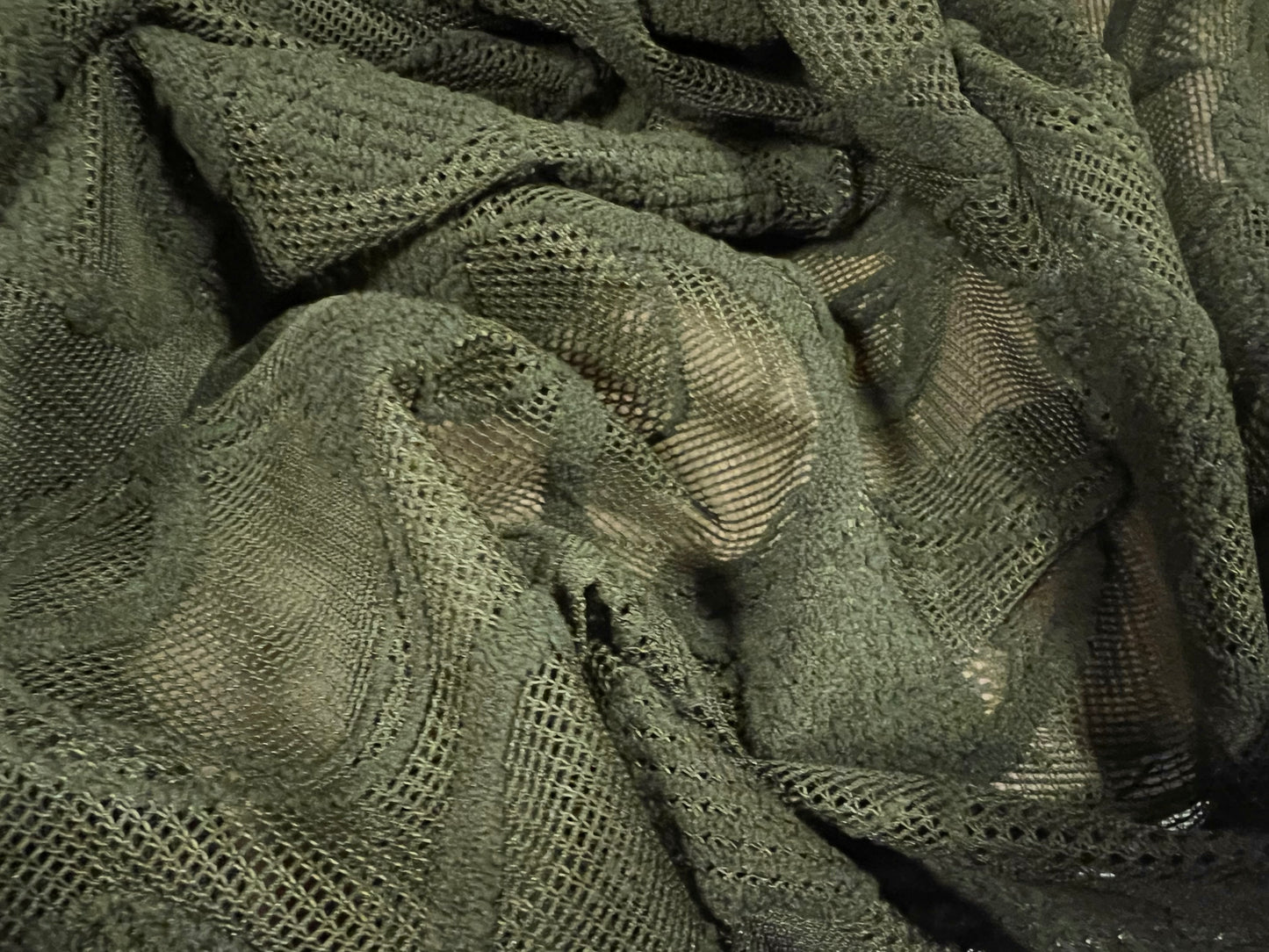 Heavyweight flocked mesh fabric, per metre - rings & circles - khaki