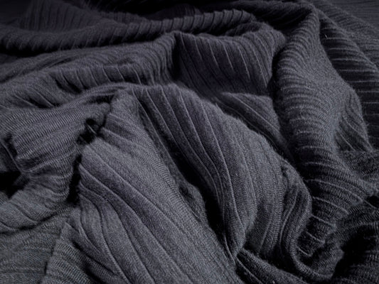 Concertina rib double Jersey knit fabric, per metre - plain - navy blue