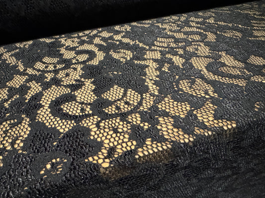 Stretch spandex lace fabric, per metre - floral - black