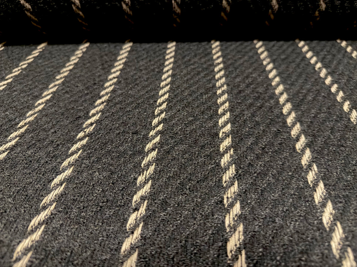 Wool bouclé twill fabric, per metre - cable stripe - grey & cream