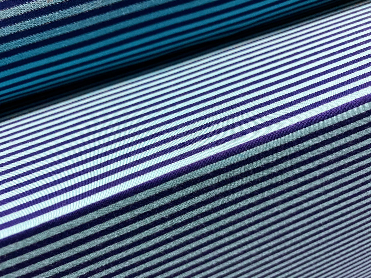 Viscose blend single jersey fabric, per metre - stripe - turquoise & blue