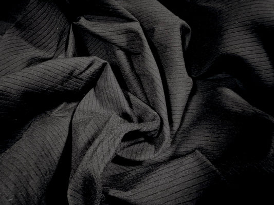Ribbed bengaline stretch woven fashion fabric, per metre - plain - black