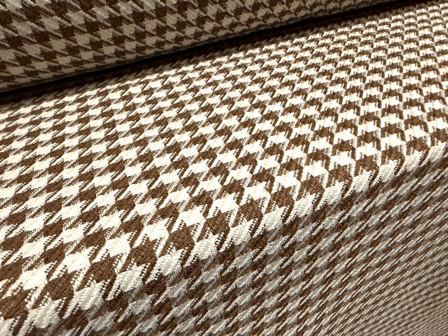 Heavyweight wool coat weight fabric, per metre - houndstooth jacquard - brown & ivory