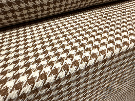 Heavyweight wool coat weight fabric, per metre - houndstooth jacquard - brown & ivory