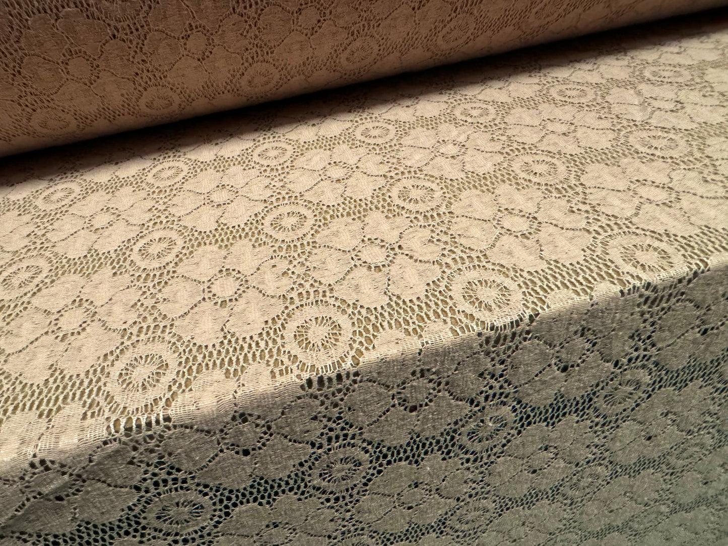 Cotton lace dress fabric, per metre - flower pattern - nude