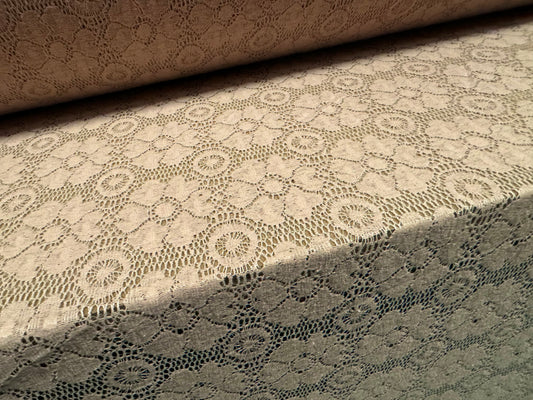 Cotton lace dress fabric, per metre - flower pattern - nude